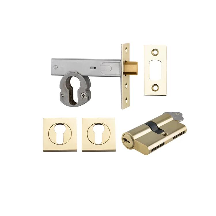 Mortice Deadbolt Euro Polished Brass Backset 60mm Key/Key Escutcheon Square Kit in Polished Brass