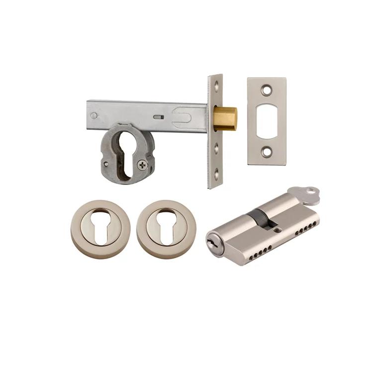 Mortice Deadbolt Euro Satin Nickel Backset 60mm Key/Key Escutcheon Round Kit in Satin Nickel
