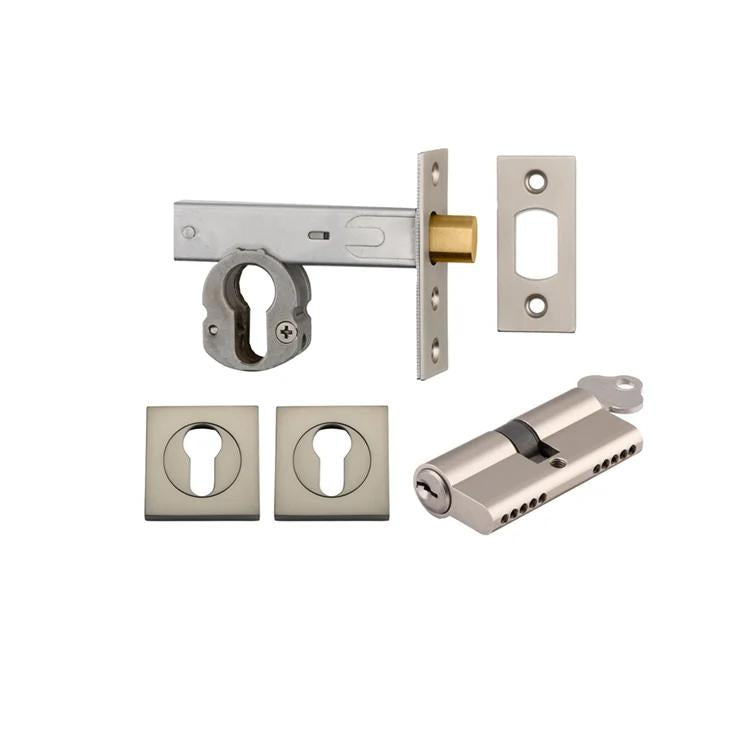 Mortice Deadbolt Euro Satin Nickel Backset 60mm Key/Key Escutcheon Square Kit in Satin Nickel