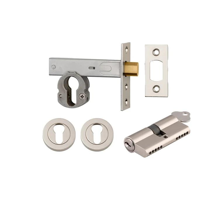 Mortice Deadbolt Euro Polished Nickel Backset 60mm Key/Key Escutcheon Round Kit in Polished Nickel