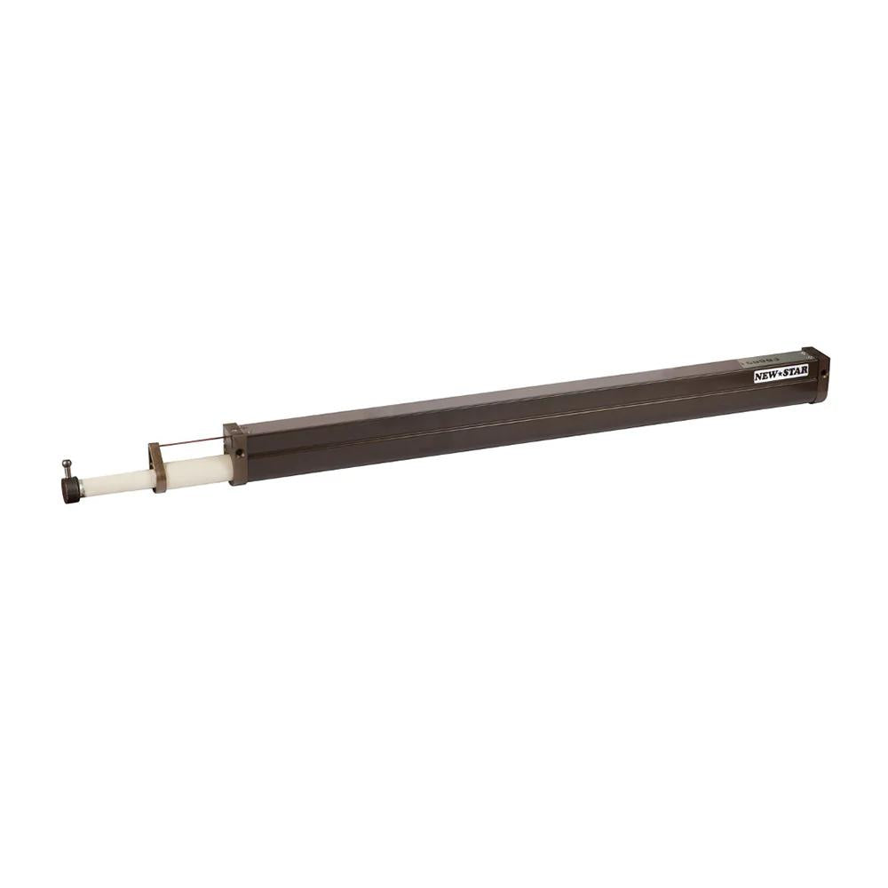 Scope Newstar Sliding Door Closer 111 installed on a door, showcasing its sleek, black metal design for smooth door closing.