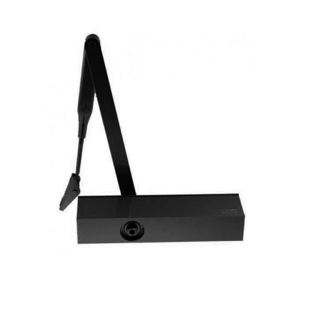 Black DormKaba TS73V door closer, adjustable surface-mounted architectural hardware with EN1-4 specifications
