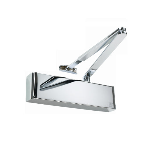 Zanda TS9205 Slimline Closer Combined Unit for architectural hardware, shown in a sleek, silver finish with mounting components.