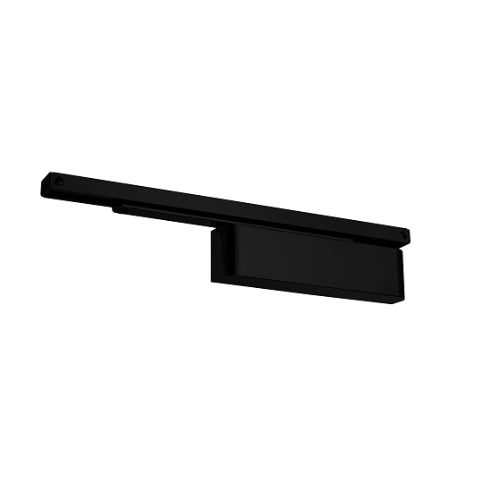 Zanda TS9205 Slimline Closer combined unit mounted on door, architectural hardware in black finish