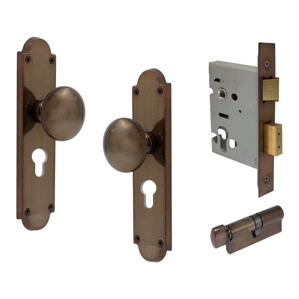 Victorian Knob Plate - Locking Euro in Antique Bronze