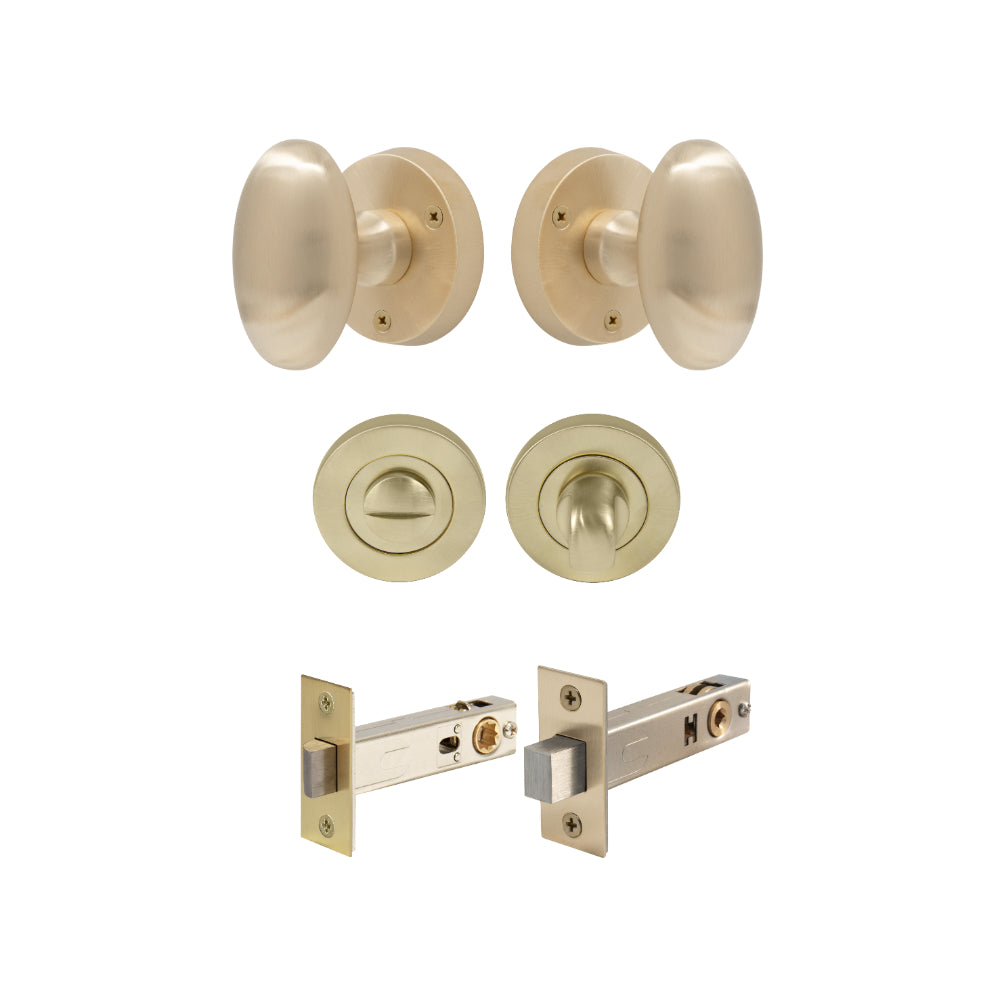 Sutton - Round Rose Privacy Set in Unlacquered Satin Brass