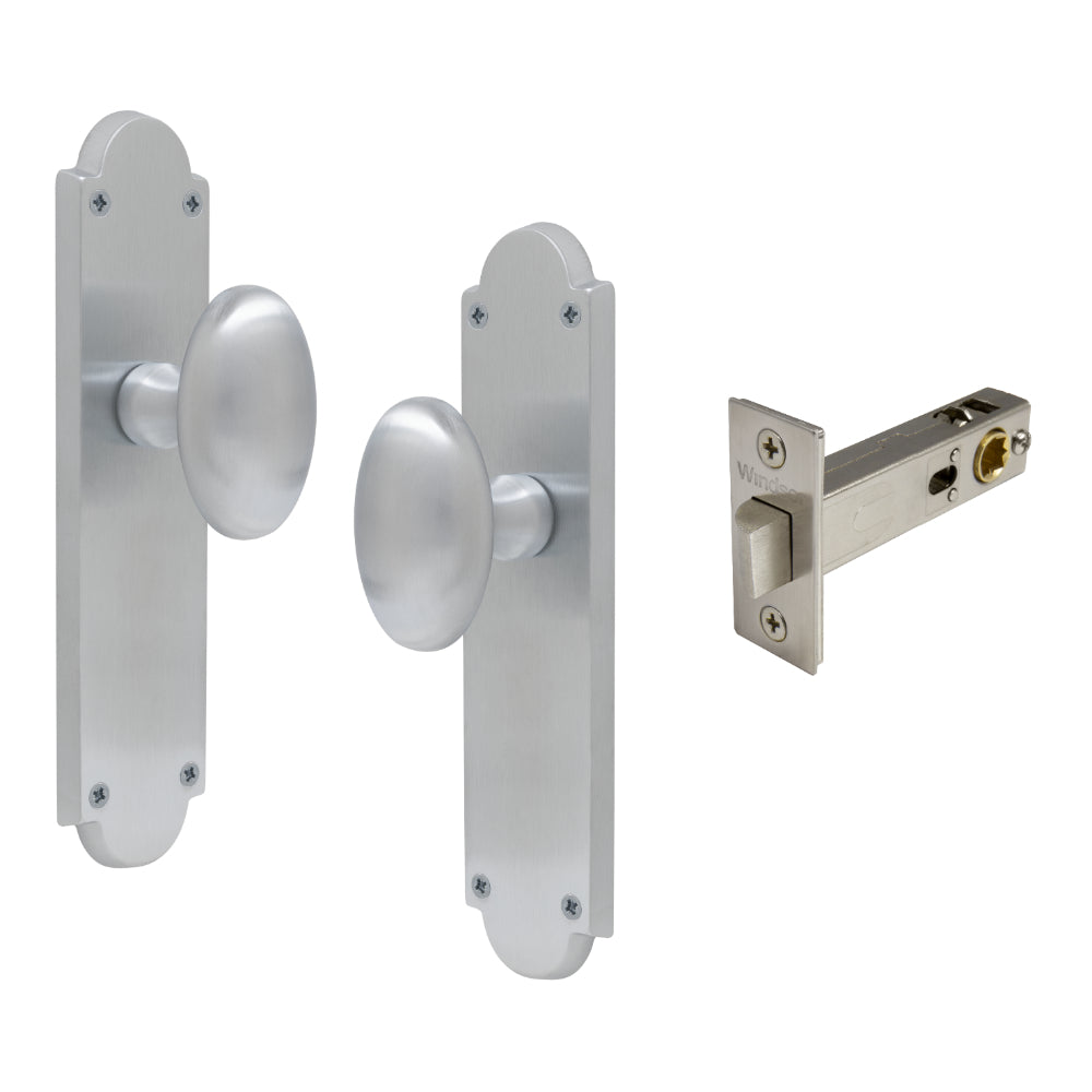 Oval Knob Plate Passage in Satin Chrome
