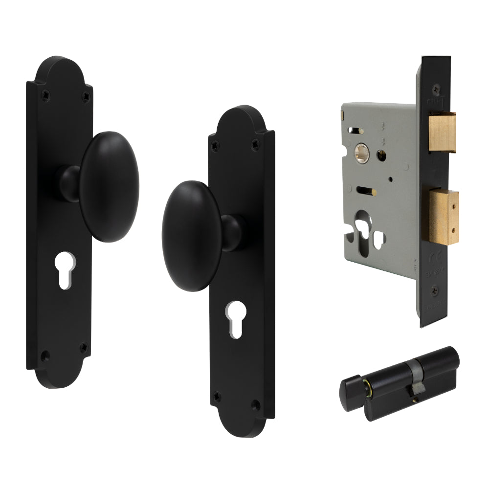 Oval Knob Plate Euro Locking in Matt Black