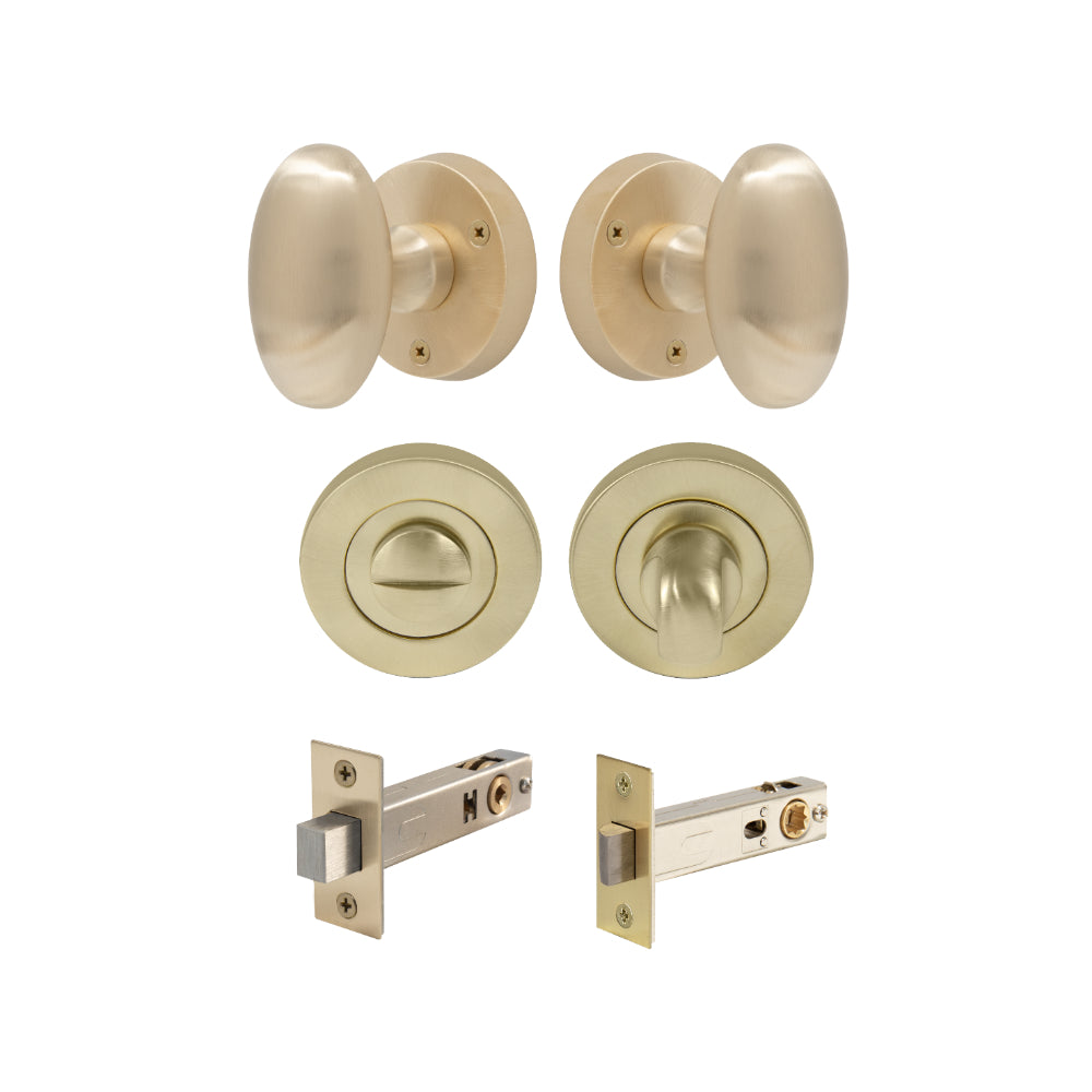 Camden - Round Rose Privacy Set in Unlacquered Satin Brass