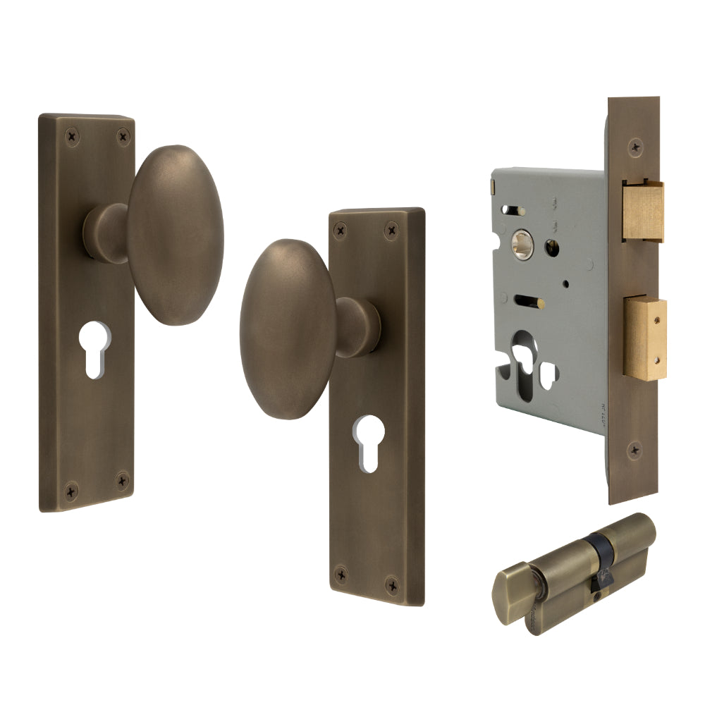 Knob Oval Plate - Locking Euro in Roman Brass