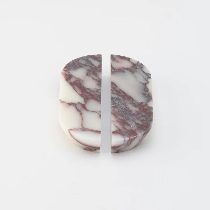 Pair of Lo & Co Dot Marble Handle Small cabinet hardware with round marble dots and sleek metal bases, ideal for furniture accents.