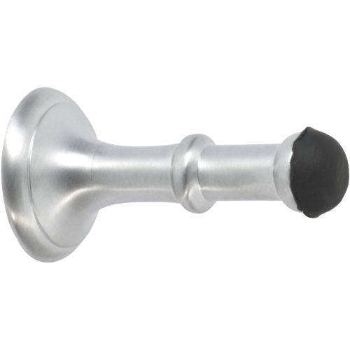 Tradco concealed fix door stop, 80mm length, with chrome finish, mounted on a door to prevent damage and hold doors open.