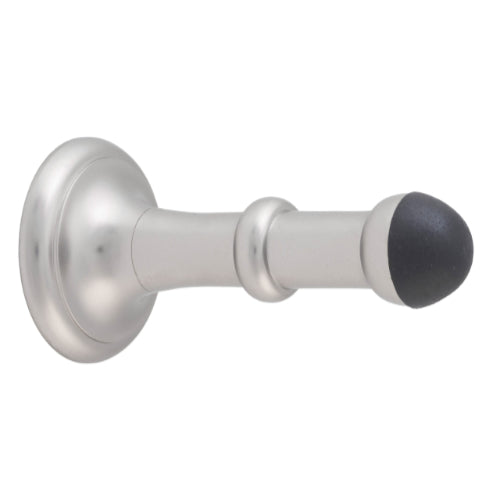 Tradco concealed fix door stop, 80mm, mounted on wall with metal finish, designed to prevent door damage.