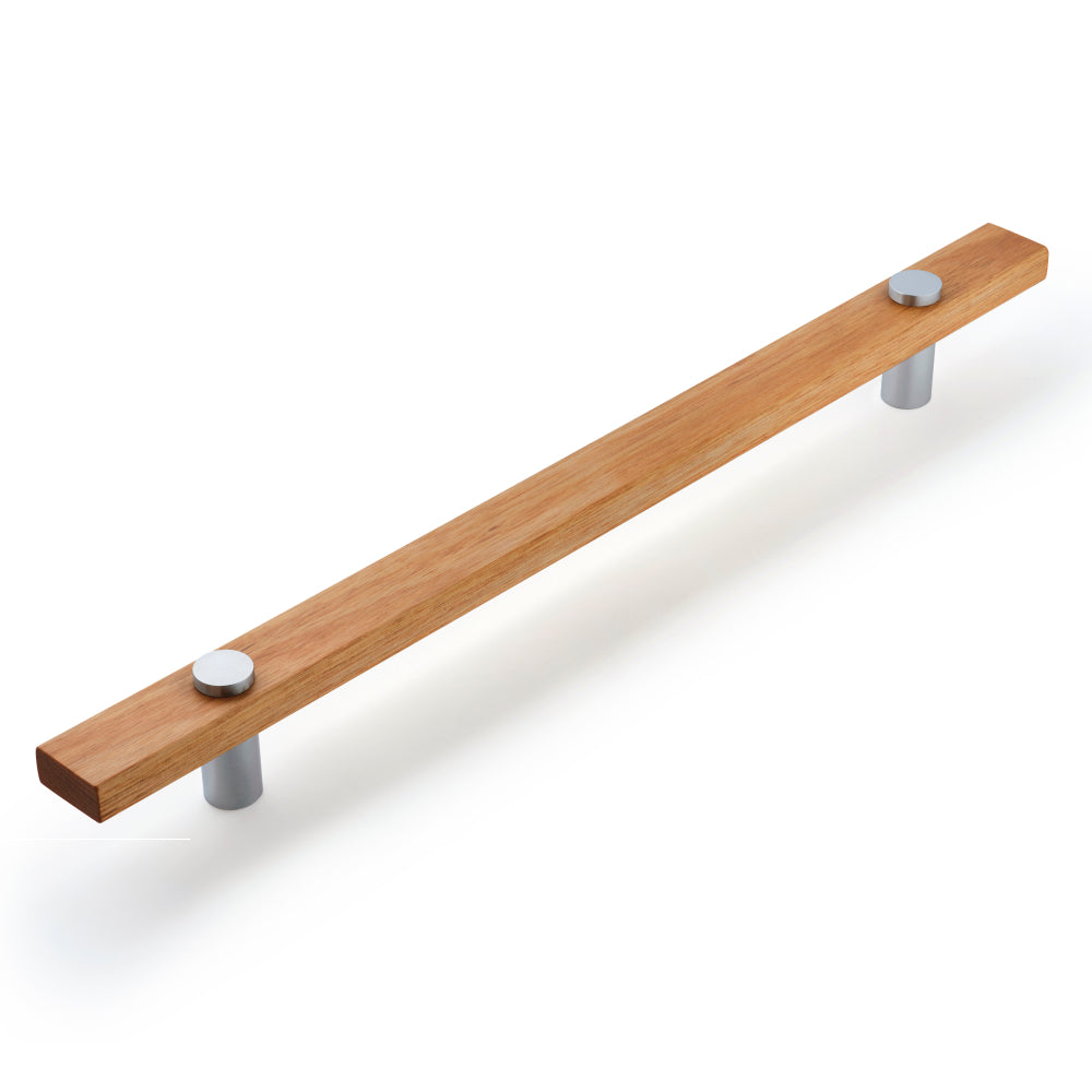 Lenah Hydrowood 900mm Entrance Handle With Face Caps - Rear Fix - Satin Chrome in Hydrowood Tasmanian Oak / Satin Chrome