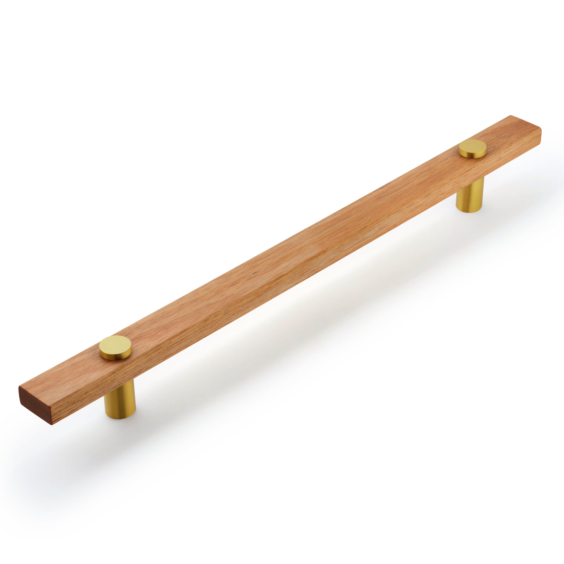 Lenah Hydrowood 900mm Entrance Handle With Face Caps - Rear Fix - Satin Brass in Hydrowood Tasmanian Oak / Satin Brass