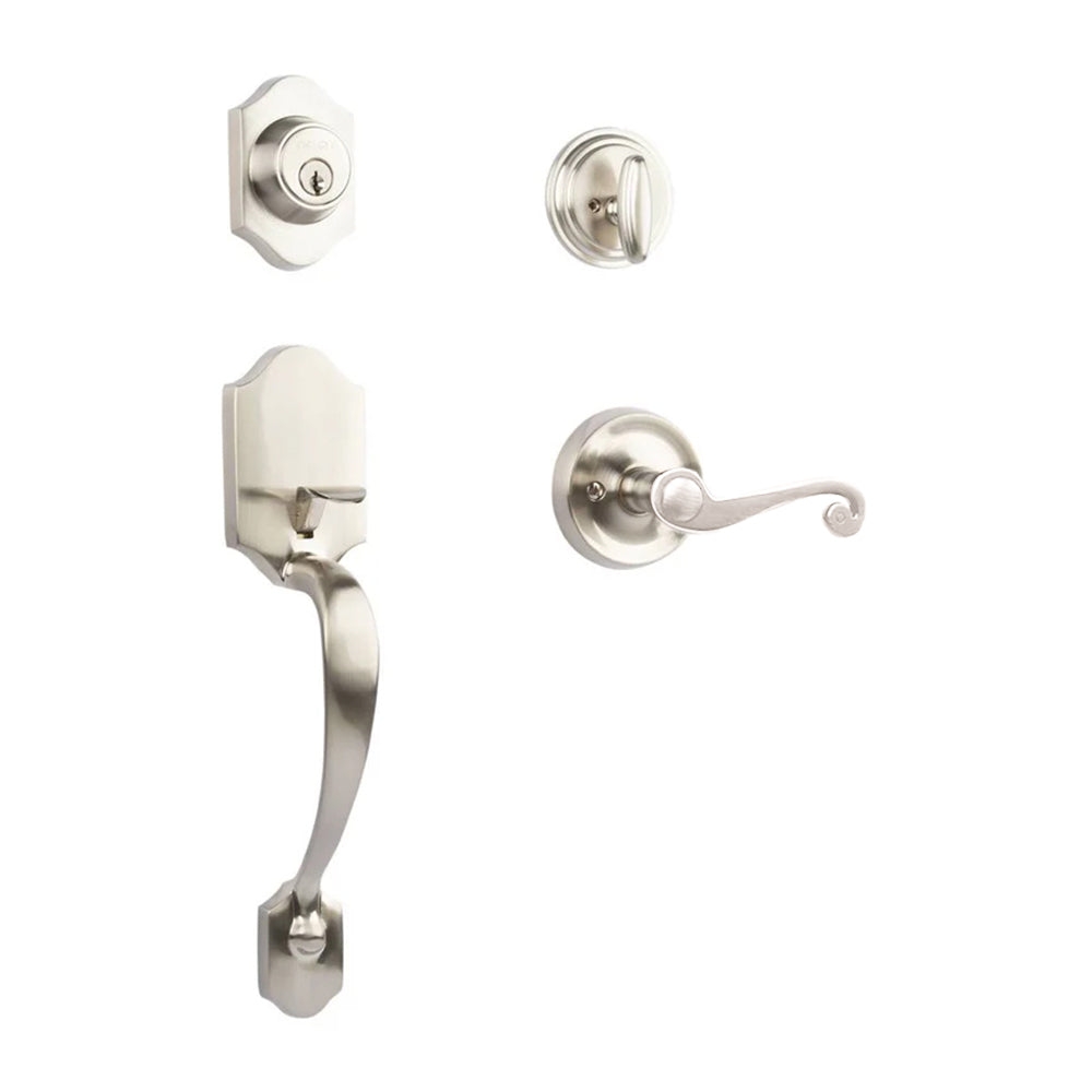 N2LOK Charente single cylinder entrance set with spiral lever handle, brass finish, and keyhole for secure door entry.