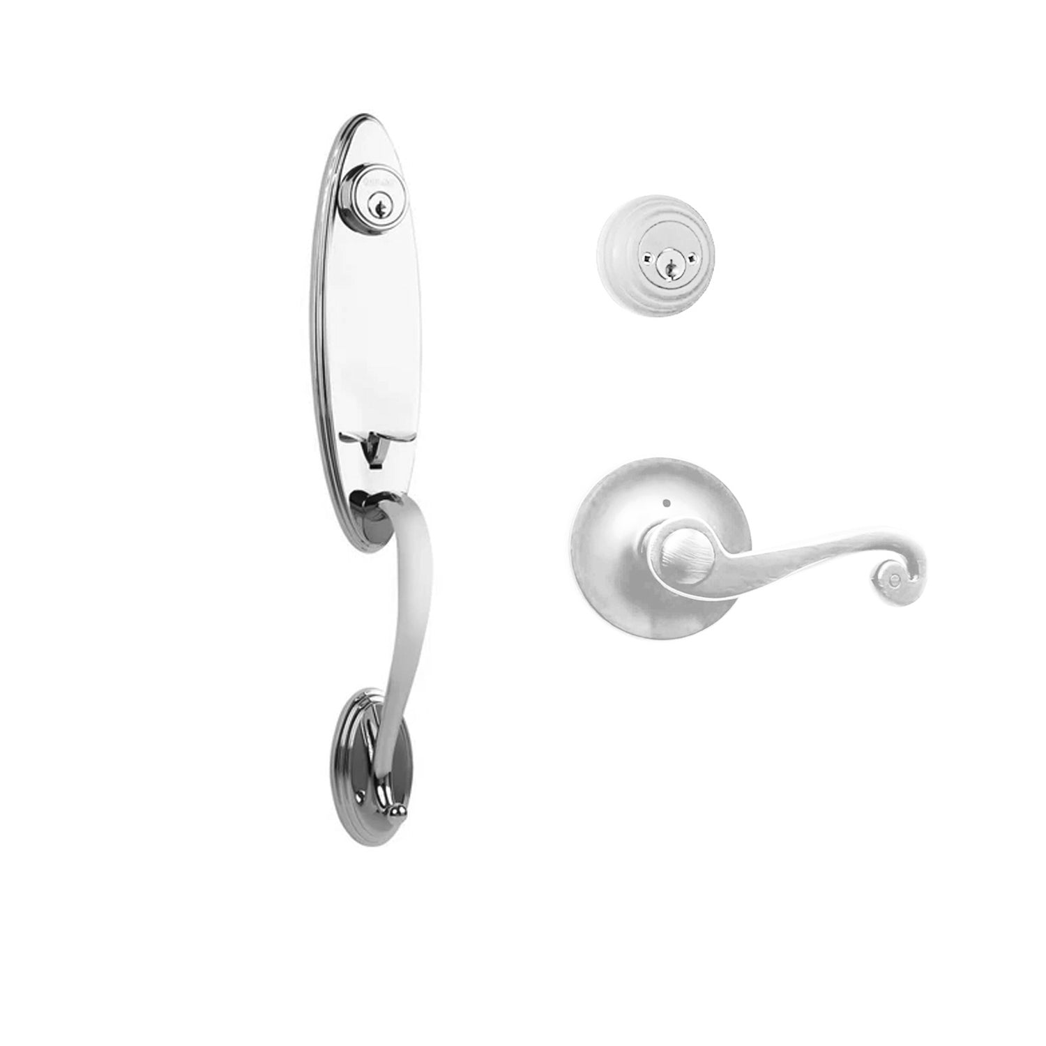 N2LOK Loire double cylinder entrance set with spiral lever handle, featuring brass finish and secure key operation.