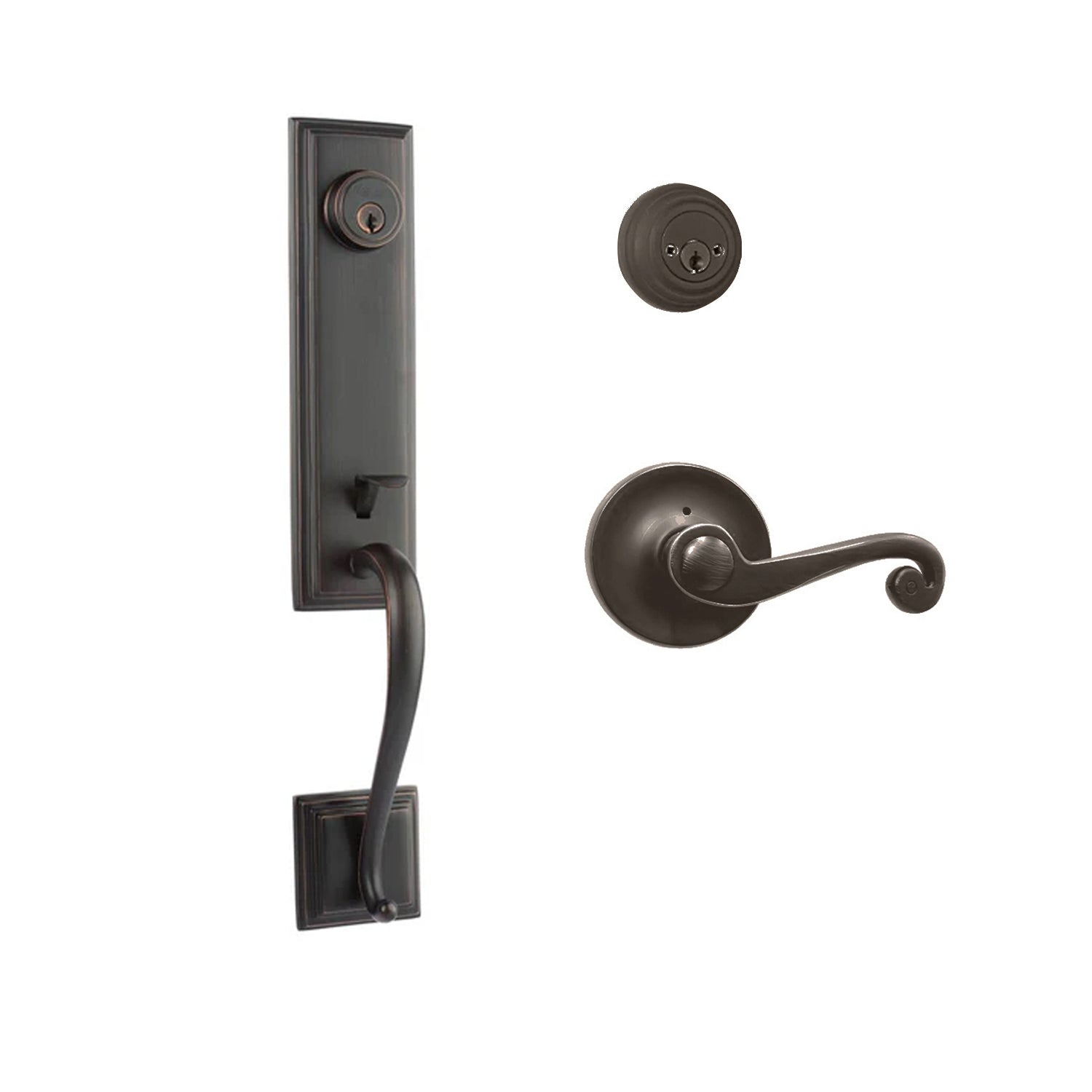 N2LOK Seine double cylinder entrance set with spiral lever handle, installed on a door for secure entry and stylish hardware.