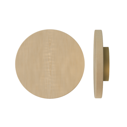 Single T01 Timber Entrance Pull Handle, American Oak, Ø300mm x Projection 68mm, in Raw Timber (ready to stain or paint) in White Oak / Satin Anodised Brass