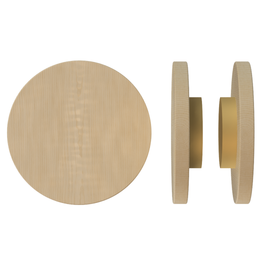 Pair T01 Timber Entrance Pull Handle, American Oak, Back to Back Fixing, Ø300mm x Projection 68mm, in Raw Timber (ready to stain or paint) in White Oak / Satin Anodised Brass