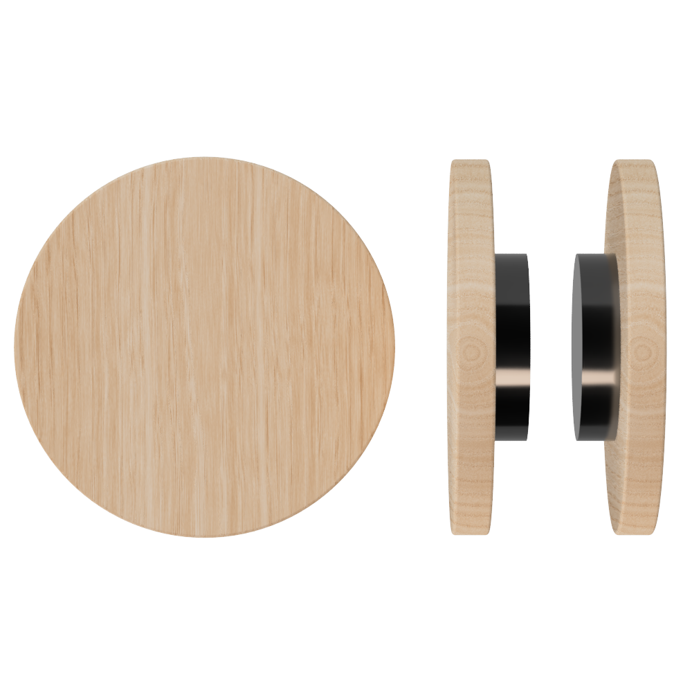 Pair of T01 Timber Pull Handles in Tasmanian Oak by Style Finish Doorware, showing smooth wooden grip and mounting hardware