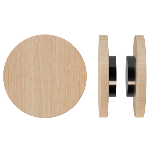 Pair T01 Timber Entrance Pull Handle, Tasmanian Oak, Back to Back Fixing, Ø300mm x Projection 68mm, in Raw Timber (ready to stain or paint) in Tasmanian Oak / Satin Anodised Gun Metal