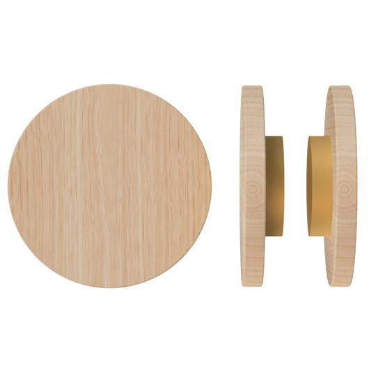 Pair T01 Timber Entrance Pull Handle, Tasmanian Oak, Back to Back Fixing, Ø300mm x Projection 68mm, in Raw Timber (ready to stain or paint) in Tasmanian Oak / Satin Anodised Brass
