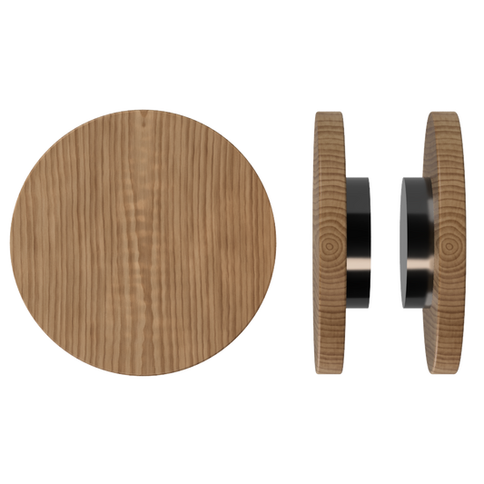 Pair T01 Timber Entrance Pull Handle, American Walnut, Back to Back Fixing, Ø300mm x Projection 68mm, in Raw Timber (ready to stain or paint) in Black Walnut / Satin Anodised Gun Metal