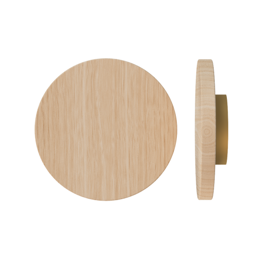 Single T01 Timber Entrance Pull Handle, Victorian Ash, Ø300mm x Projection 68mm, in Raw Timber (ready to stain or paint) in Victorian Ash / Satin Anodised Brass