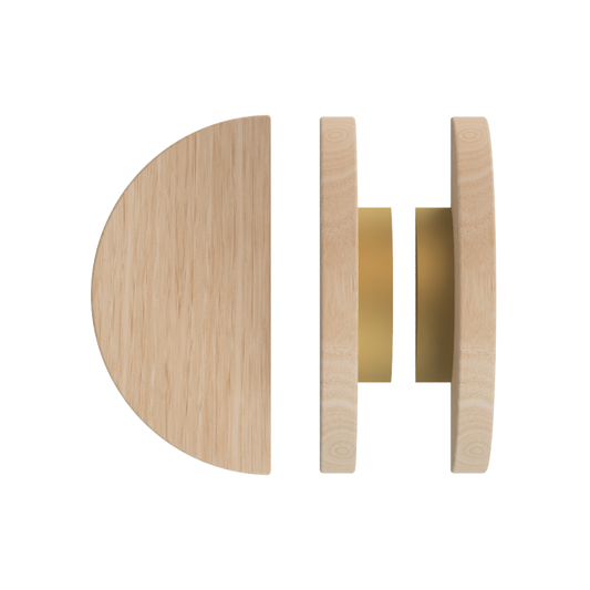 Pair T02 Timber Entrance Pull Handle, Victorian Ash, Back to Back Pair, Ø300mm, Coated in Hard Wax (accentuates rich colours) in Victorian Ash / Satin Anodised Brass