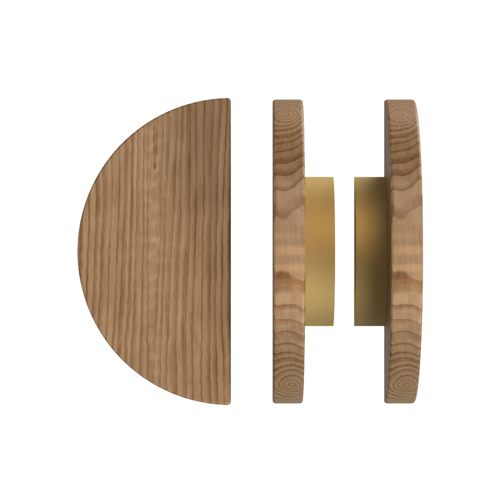 Pair of T02 Timber pull handles in American Walnut by Style Finish Doorware, featuring sleek wood grain and modern design.