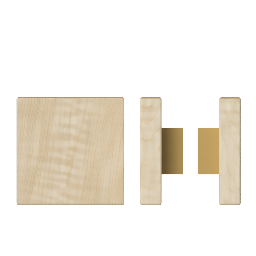 Pair T03 Timber Entrance Pull Handle, American White Oak, Back to Back Pair, 150mm x 150mm x Projection 68mm, Coated in Hard Wax (accentuates rich colours) in White Oak / Satin Anodised Brass