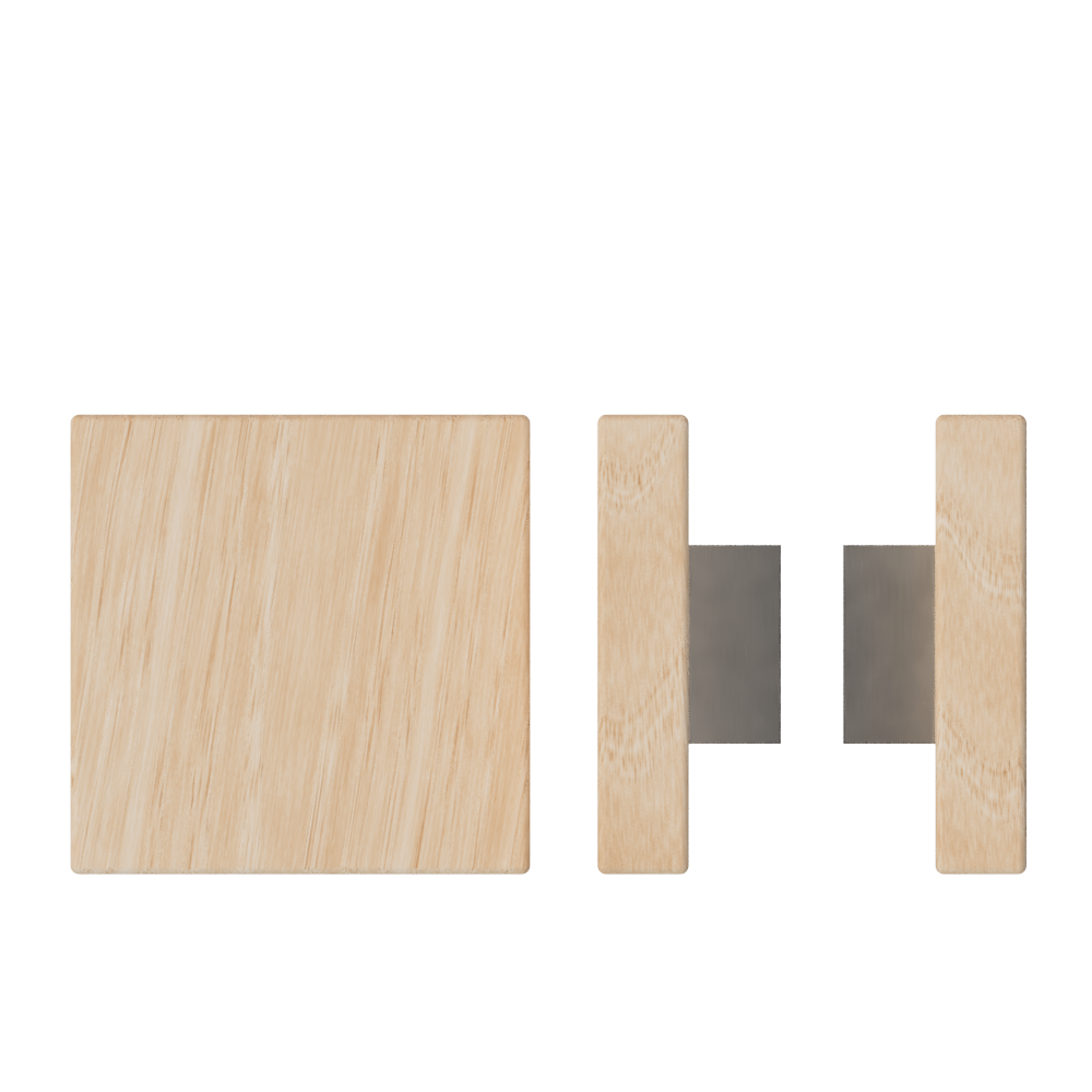 Pair of T03 Timber Pull Handles in Victorian Ash by Style Finish Doorware, 150mm x 150mm, showcasing natural wood grain.