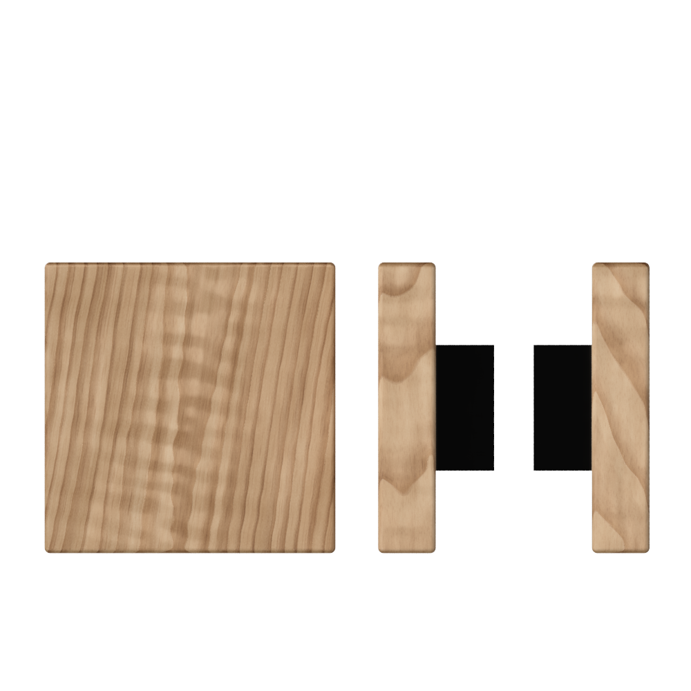 Pair of T03 Timber Pull Handles in American Walnut by Style Finish Doorware, 150mm x 150mm, shown in natural wood finish.