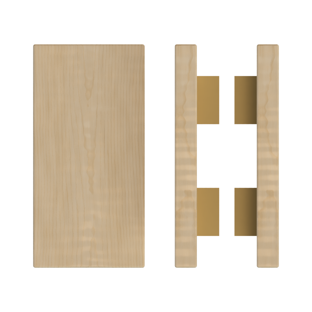 Pair T04 Timber Entrance Pull Handle, American White Oak, Back to Back Pair, 300mm x 150mm x Projection 68mm, Coated in Hard Wax (accentuates rich colours) in White Oak / Satin Anodised Brass