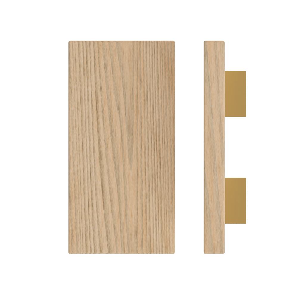 Single T04 Timber Entrance Pull Handle, Tasmanian Oak, 300mm x 150mm x Projection 68mm, Coated in Hard Wax (accentuates rich colours) in Tasmanian Oak / Satin Anodised Brass