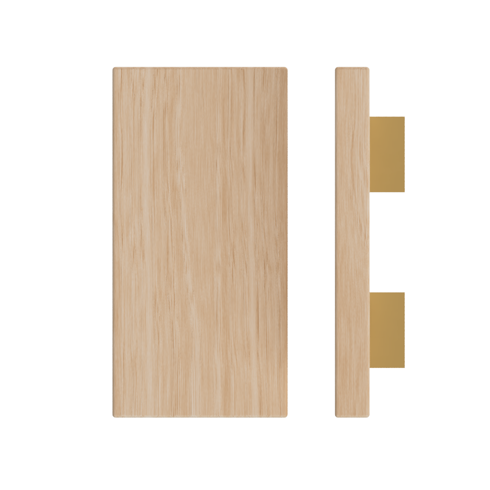 Single T04 Timber Entrance Pull Handle, Victorian Ash, 300mm x 150mm x Projection 68mm, Coated in Hard Wax (accentuates rich colours) in Victorian Ash / Satin Anodised Brass