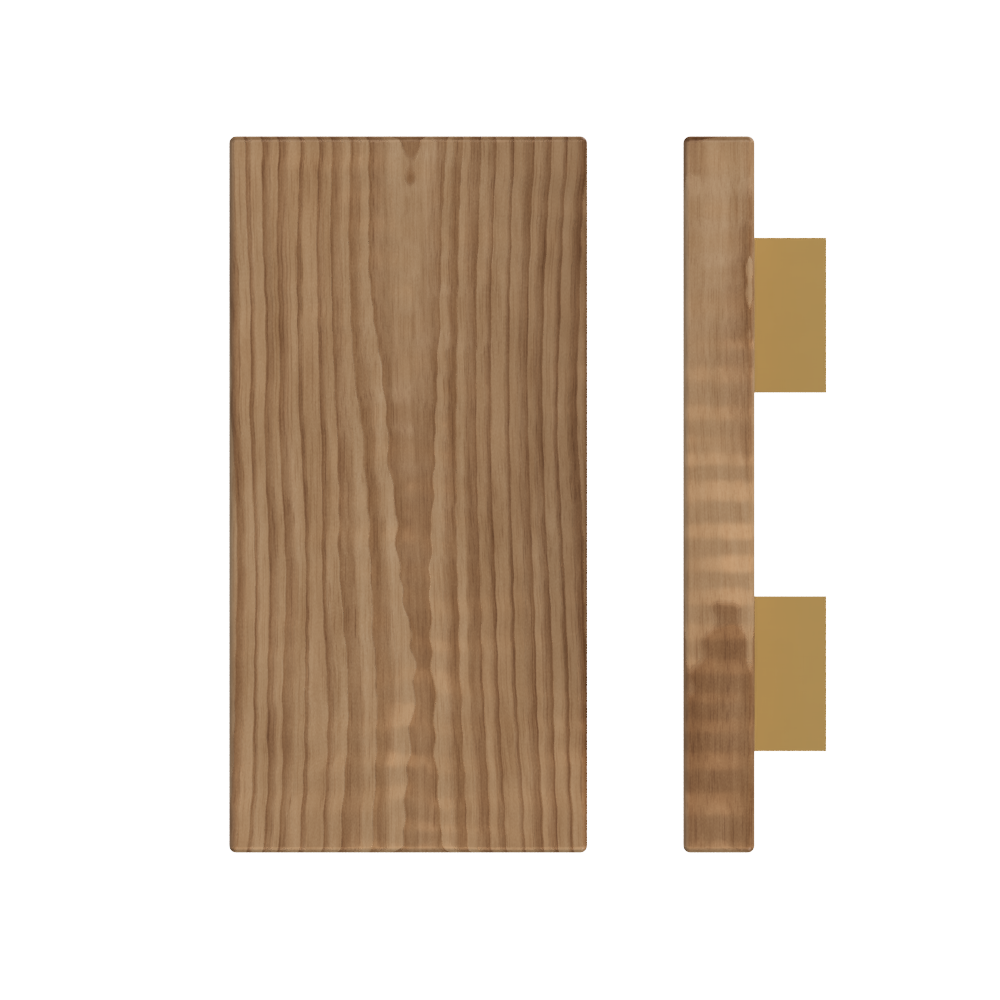Single T04 Timber Entrance Pull Handle, American Walnut, 300mm x 150mm x Projection 68mm, Coated in Hard Wax (accentuates rich colours) in Black Walnut / Satin Anodised Brass