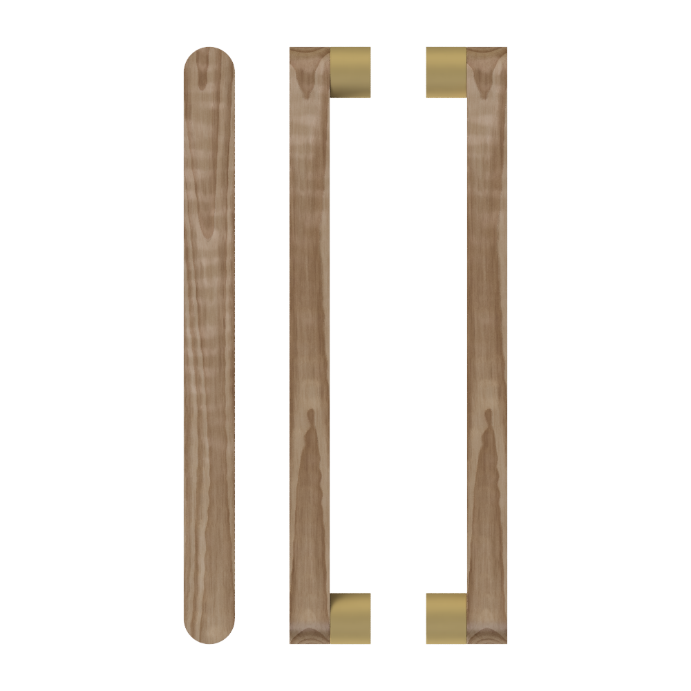 Pair of T05 Timber Pull Handles in American Walnut by Style Finish Doorware, showcasing sleek woodgrain and modern design