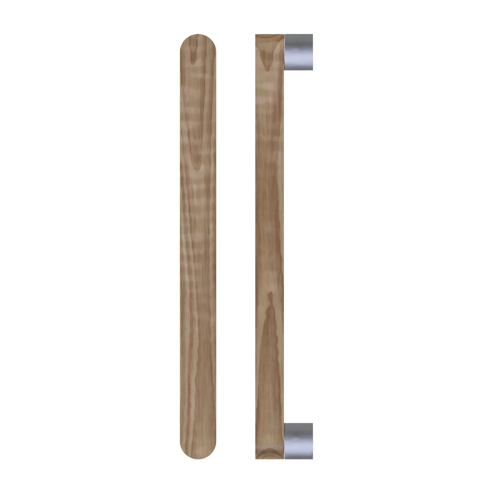 Single T05 Timber pull handle in American Walnut by Style Finish Doorware, showcasing its sleek wooden design and smooth finish.