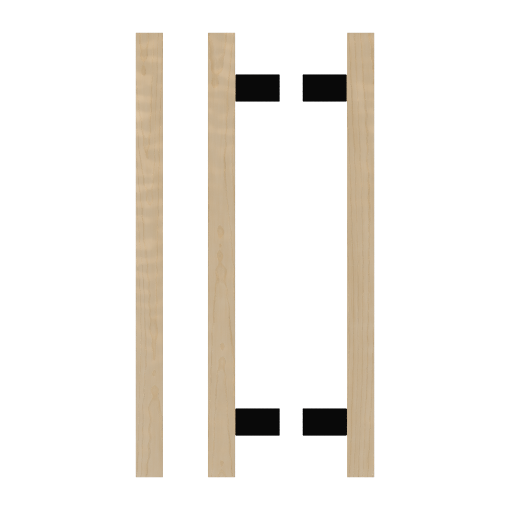 Pair of T06 Timber pull handles in American Oak from Style Finish Doorware, showcasing natural wood grain and sleek design.