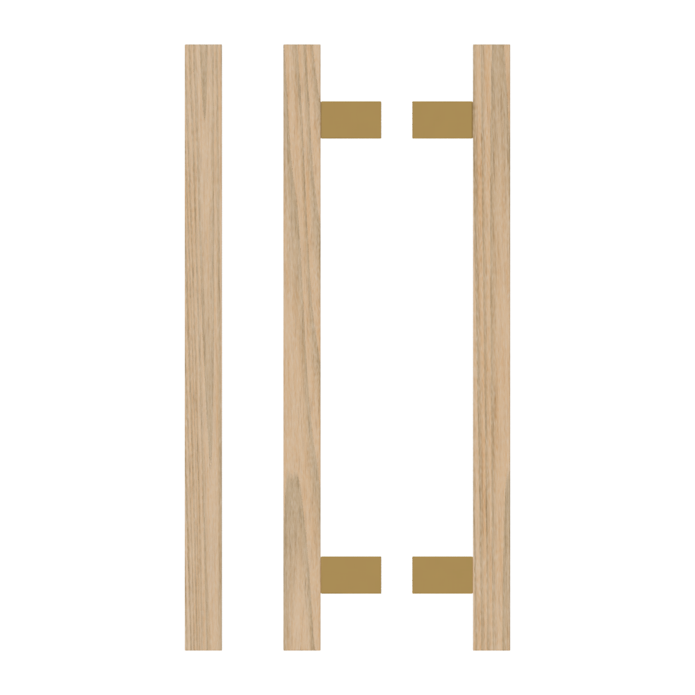 Pair of T06 Timber Pull Handles in Tasmanian Oak by Style Finish Doorware, showing smooth wood finish and sleek design.