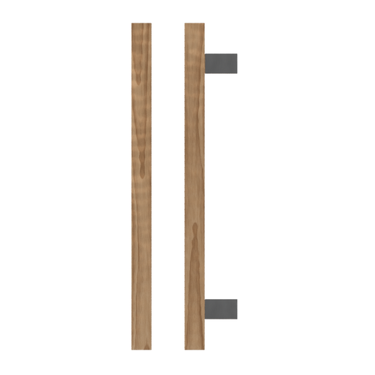 Single T06-25 Timber Entrance Pull Handle, American Walnut, CTC600mm, H800mm x 25mm x 25mm x Projection 70mm, in Raw Timber (ready to stain or paint) in Black Walnut / Satin Anodised Nickel