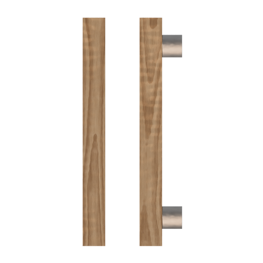 Single T07 Timber Entrance Pull Handle, American Walnut, CTC800mm, H1000mm x 40mm x 40mm x Projection 85mm, in Raw Timber (ready to stain or paint) in Black Walnut / Satin Anodised Nickel
