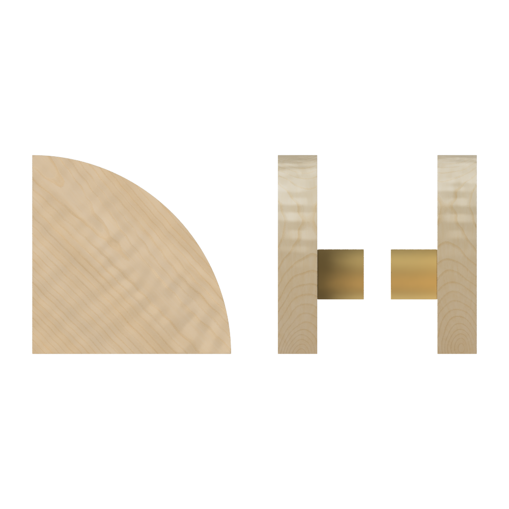 Pair T10 Timber Entrance Pull Handle, American Oak, Back to Back Fixing, Radius 150mm x Projection 68mm, Coated in Hard Wax (accentuates rich colours) in White Oak / Satin Anodised Brass