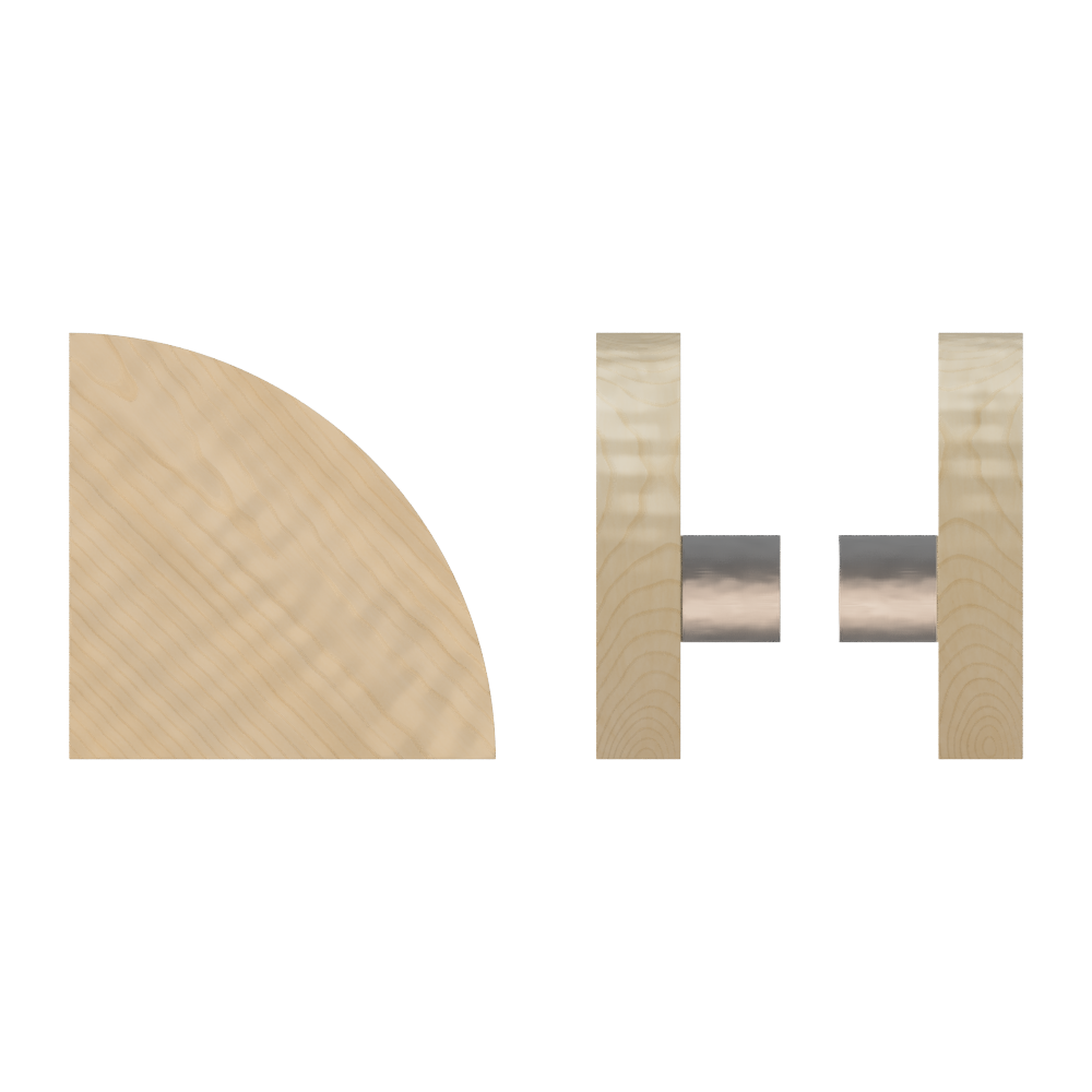Pair of Style Finish Doorware T10 Timber Pull Handles in American Oak with a sleek silver finish, mounted on a door.