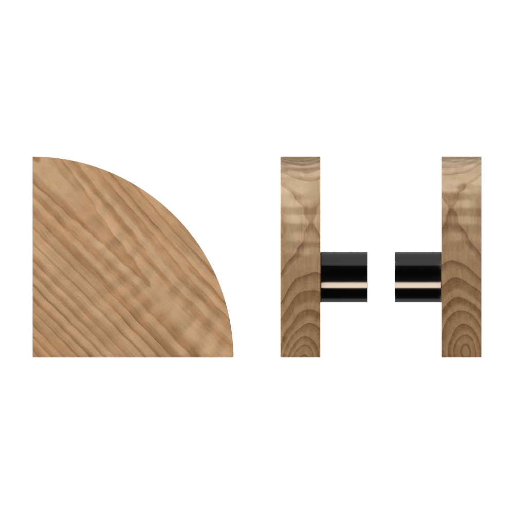 Pair T10 Timber Entrance Pull Handle, American Walnut, Back to Back Fixing, Radius 150mm x Projection 68mm, in Raw Timber (ready to stain or paint) in Black Walnut / Satin Anodised Gun Metal