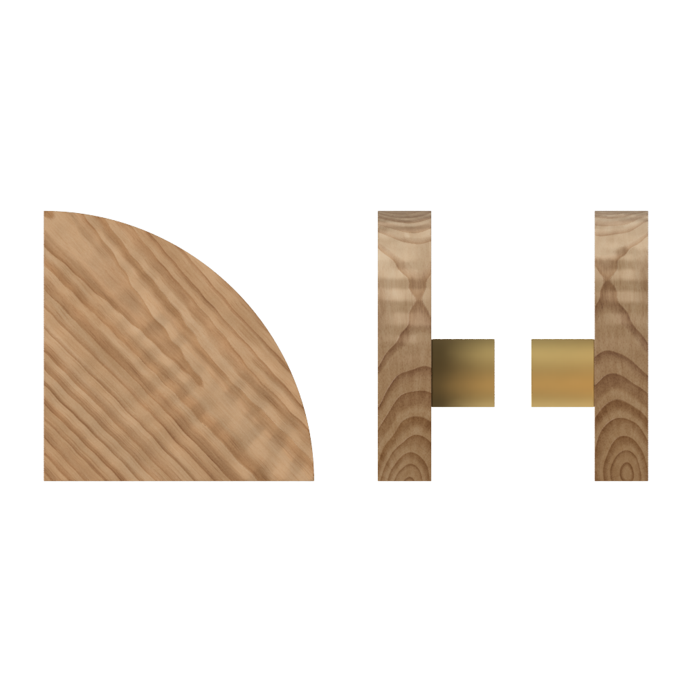 Pair T10 Timber Entrance Pull Handle, American Walnut, Back to Back Fixing, Radius 150mm x Projection 68mm, in Raw Timber (ready to stain or paint) in Black Walnut / Satin Anodised Brass
