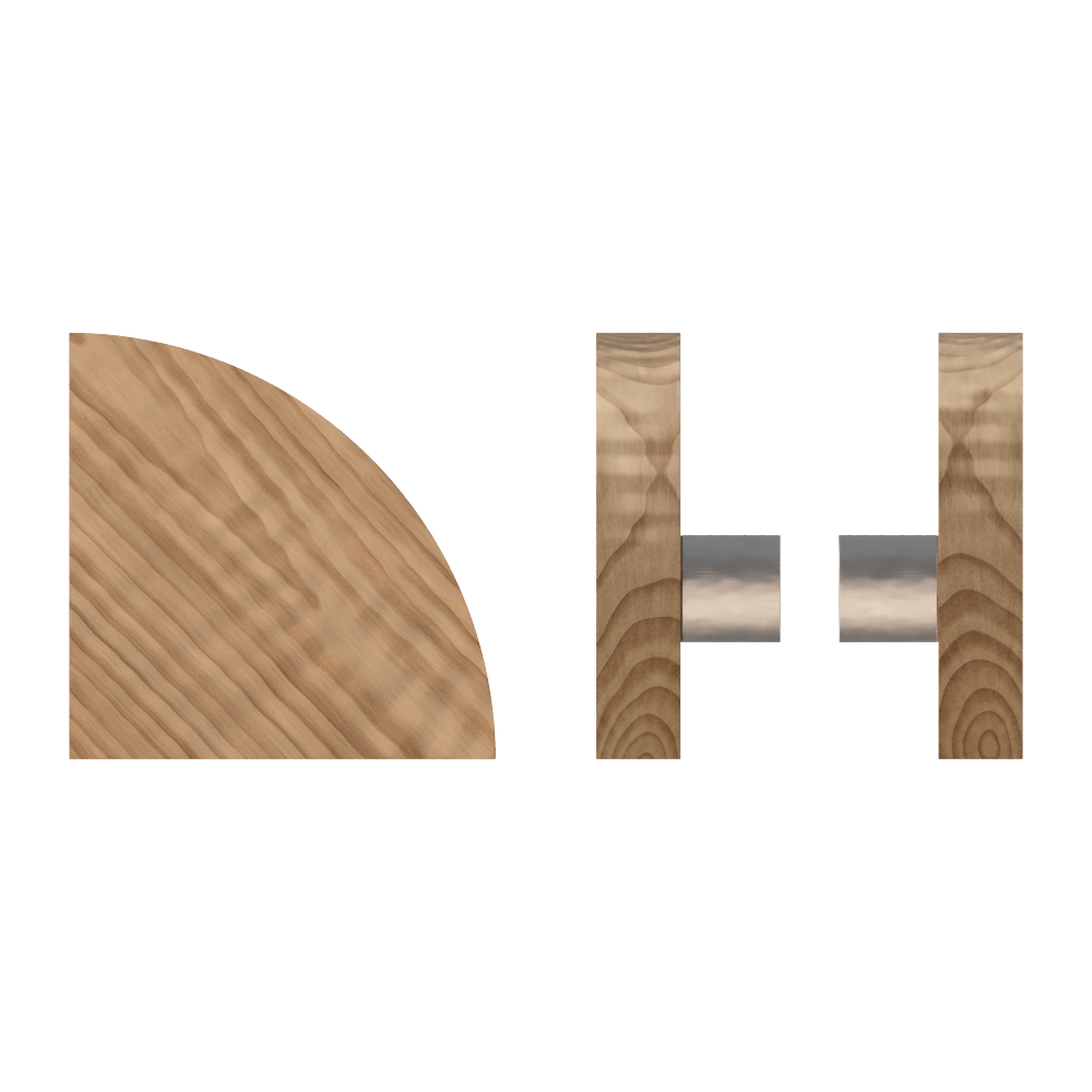 Pair T10 Timber Entrance Pull Handle, American Walnut, Back to Back Fixing, Radius 150mm x Projection 68mm, in Raw Timber (ready to stain or paint) in Black Walnut / Satin Anodised Nickel