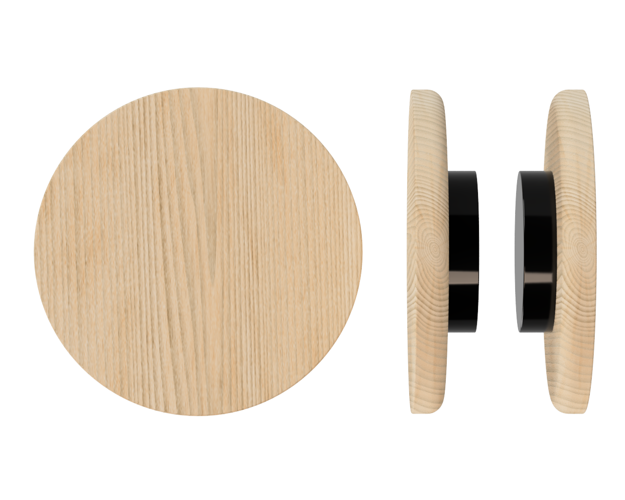 Pair of T11 Timber Pull Handles in Tasmanian Oak by Style Finish Doorware, featuring smooth wood grain and ergonomic design.